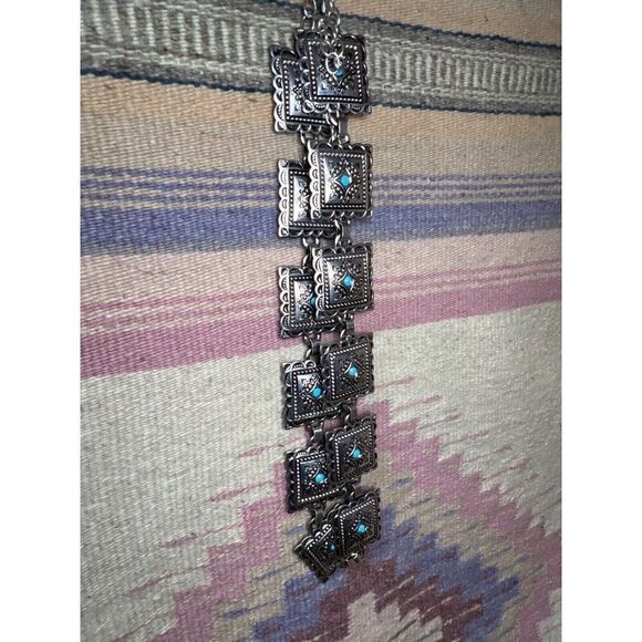 Concho Southwest Silver Unisex Chain belt adjustable to 52” Faux Turquoise new - Picture 6 of 10